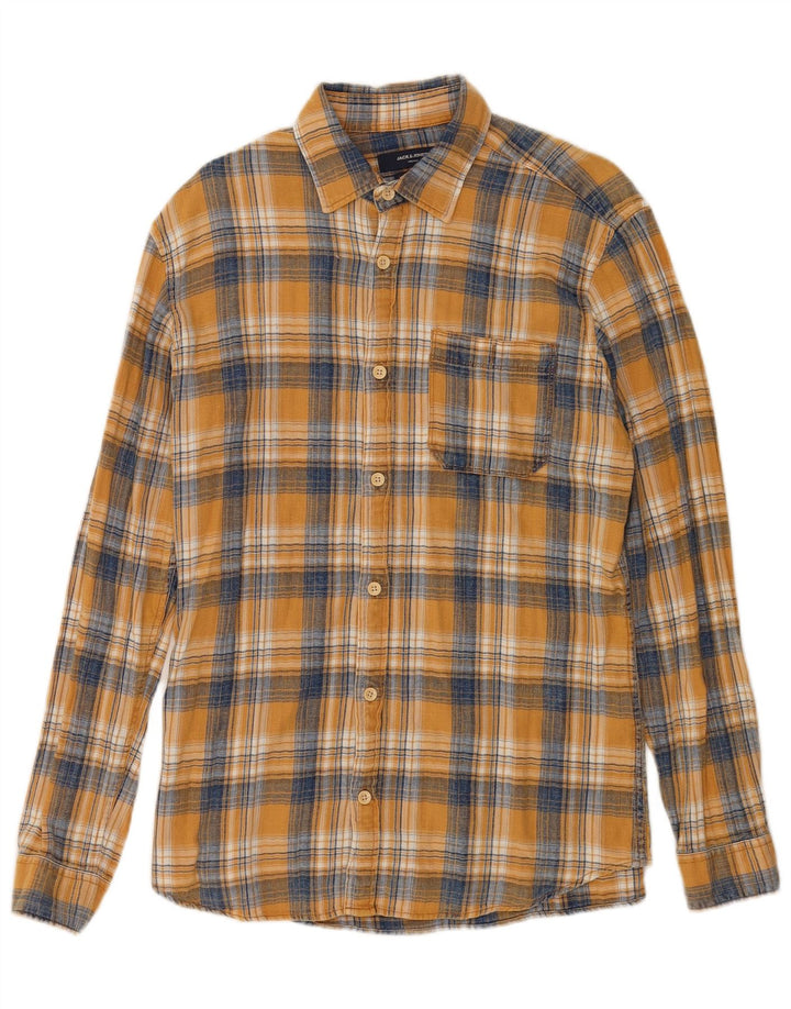 Jack & Jones Camicia da uomo in flanella di cotone a quadri gialli grandi