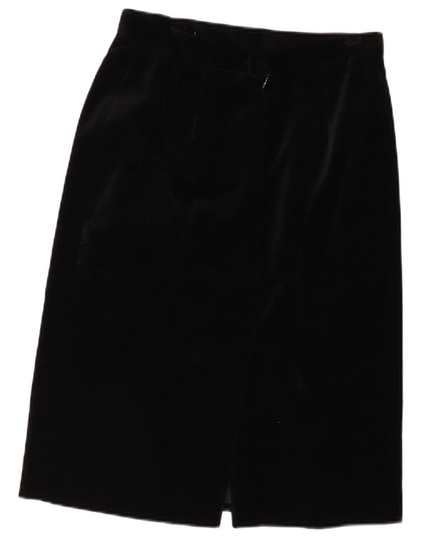 Vintage Womens Velvet Straight Skirt IT 44 Medium W28 Black Cotton