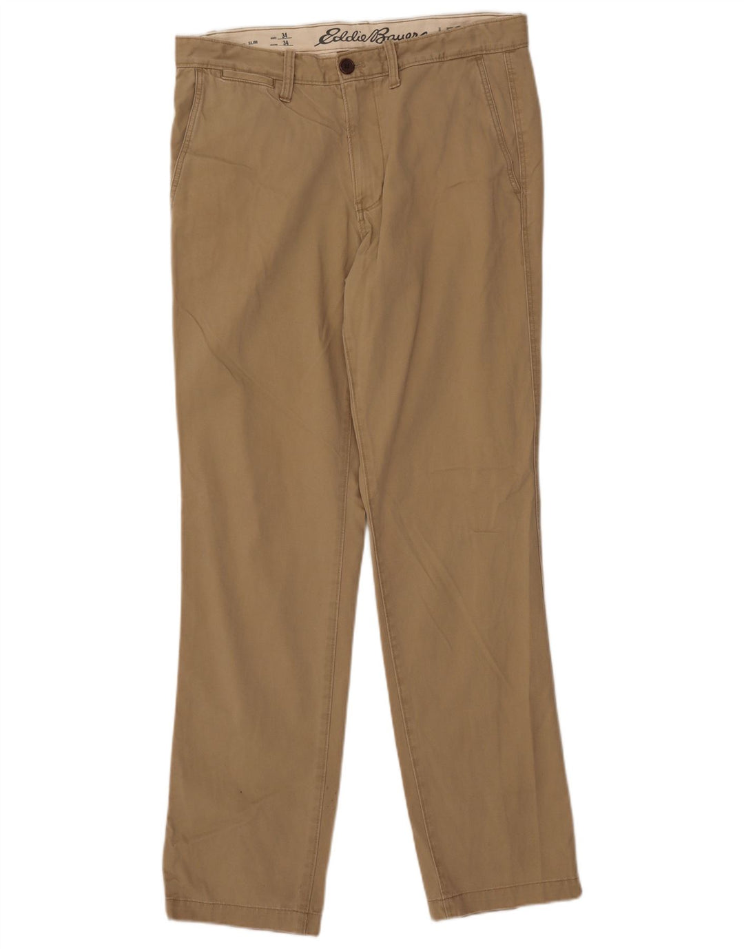 EDDIE BAUER Pantaloni chino slim da uomo W34 L34 Cotone beige