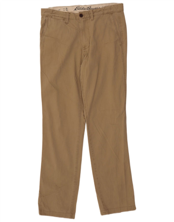 EDDIE BAUER Pantaloni chino slim da uomo W34 L34 Cotone beige