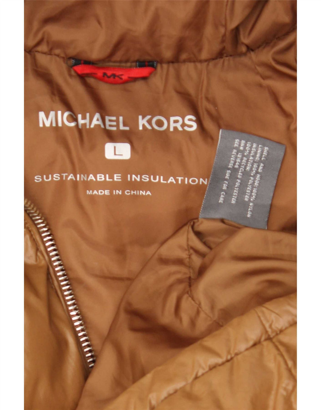 Giacca imbottita con cappuccio da uomo Michael Kors UK 40 grande poliestere marrone