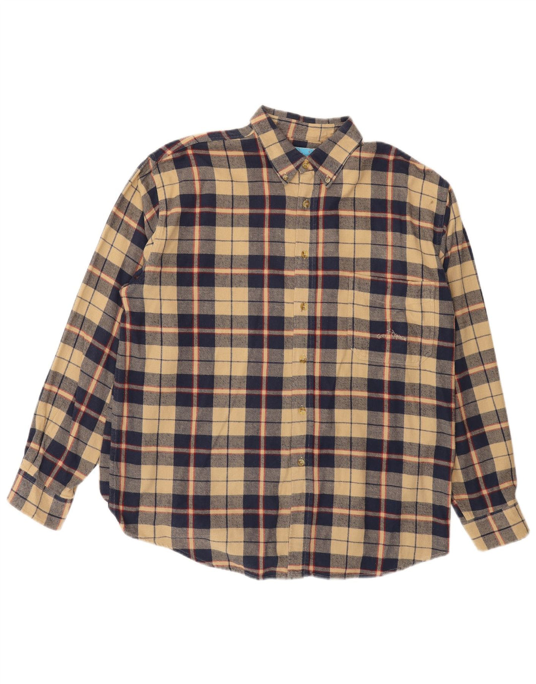 VINTAGE Mens Loose Fit Flannel Shirt Medium Navy Blue Check Cotton