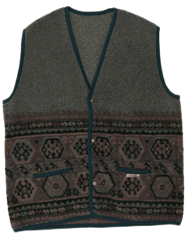 Gilet in pile da uomo vintage UK 42 XL Poliestere geometrico grigio