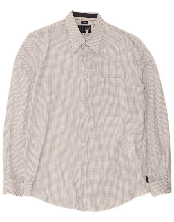 Armani Jeans Camicia da uomo vestibilità comoda in cotone a quadri bianchi grandi