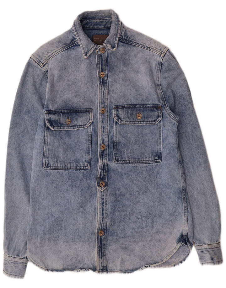 Camicia di jeans Zara da uomo vestibilità regolare piccola in cotone blu