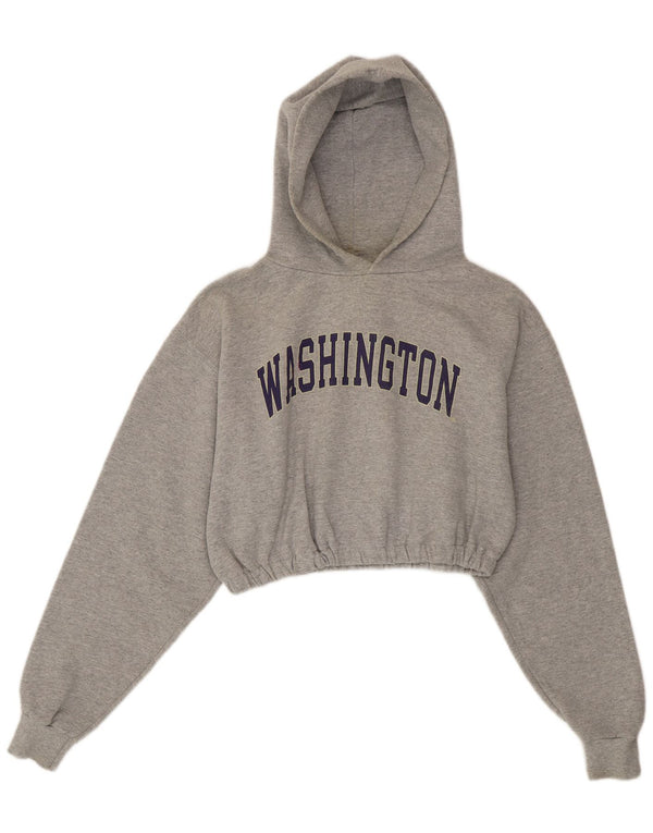 Champion Womens Graphic Crop Hoodie Jumper UK 14 Medium Grey Cotton