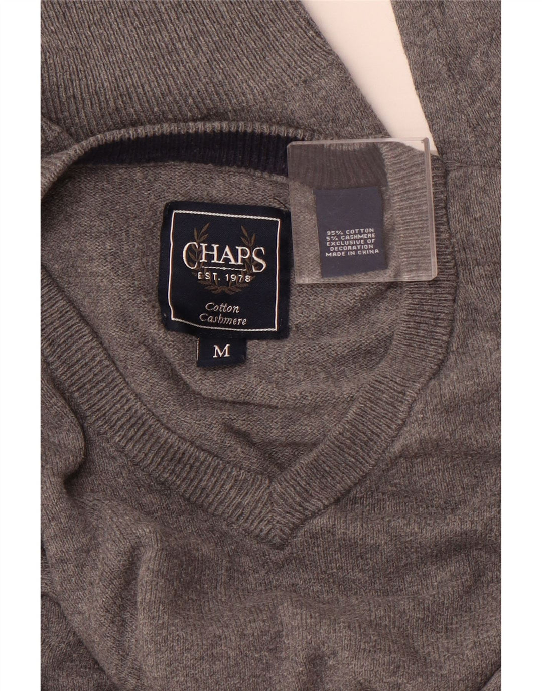 Maglione da uomo con scollo a V CHAPS in cotone grigio medio
