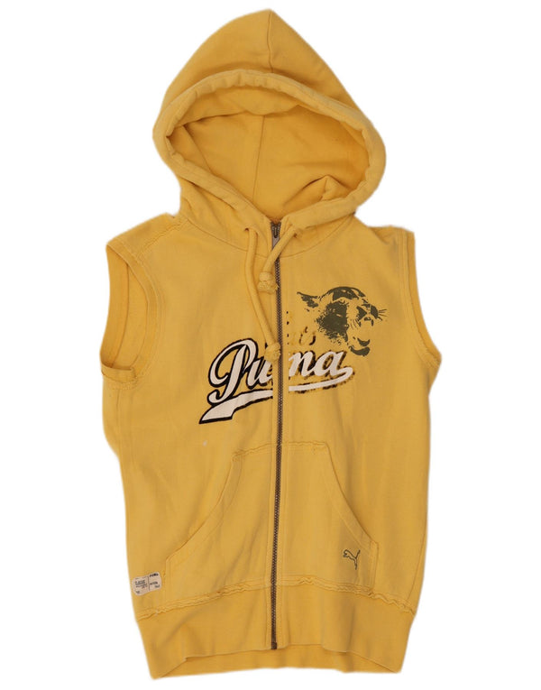 Felpa con cappuccio e zip senza maniche grafica da donna Puma UK 8 Small in cotone giallo