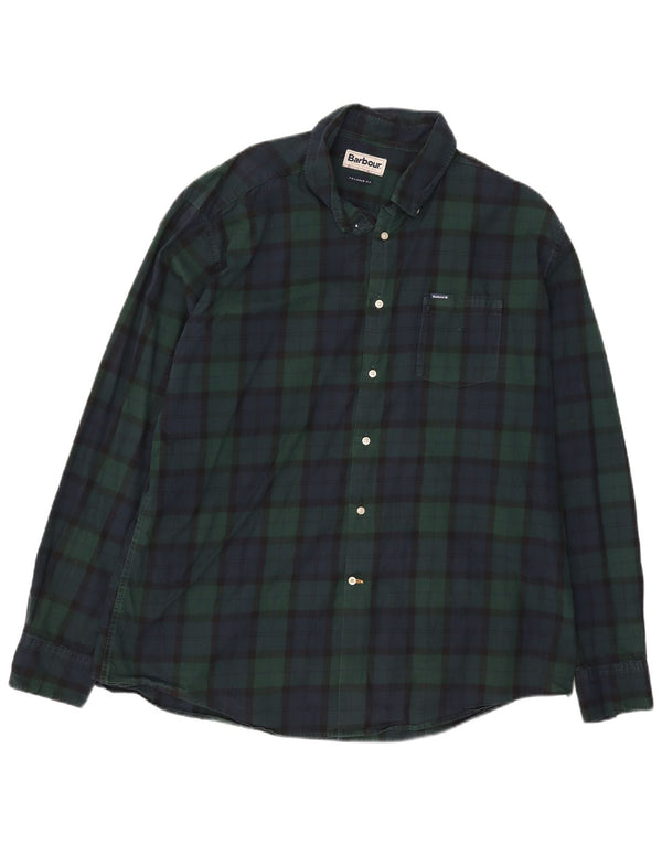Barbour Uomo Camicia in flanella su misura 2XL Cotone a quadri verde