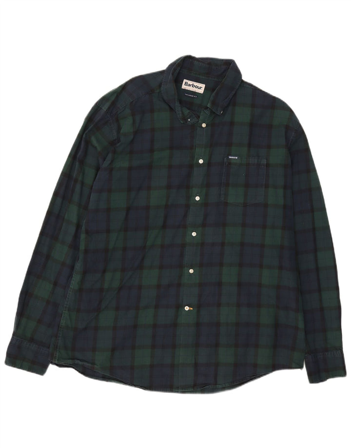 Barbour Uomo Camicia in flanella su misura 2XL Cotone a quadri verde