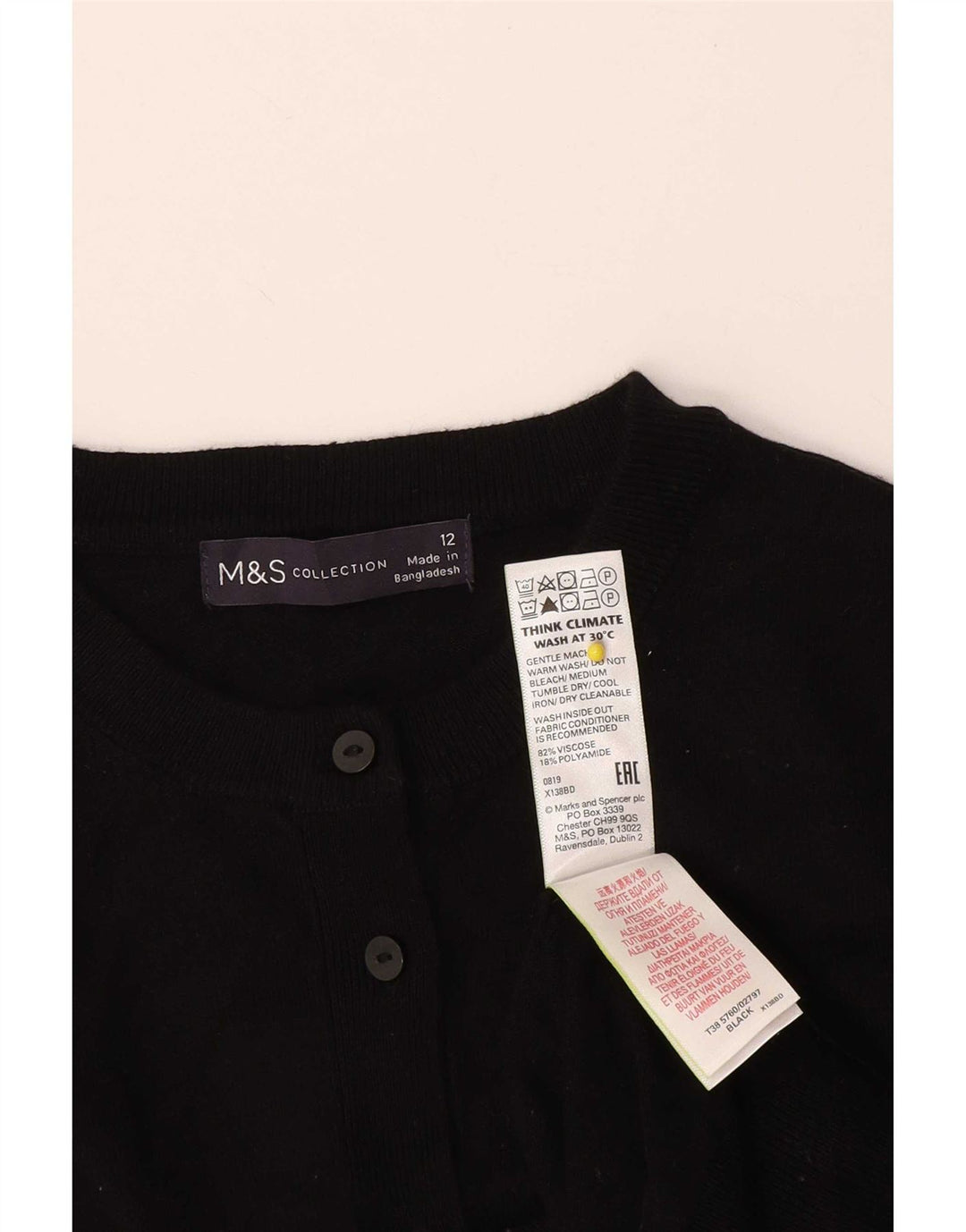 Maglione cardigan corto da donna Marks & Spencer UK 12 viscosa nera media