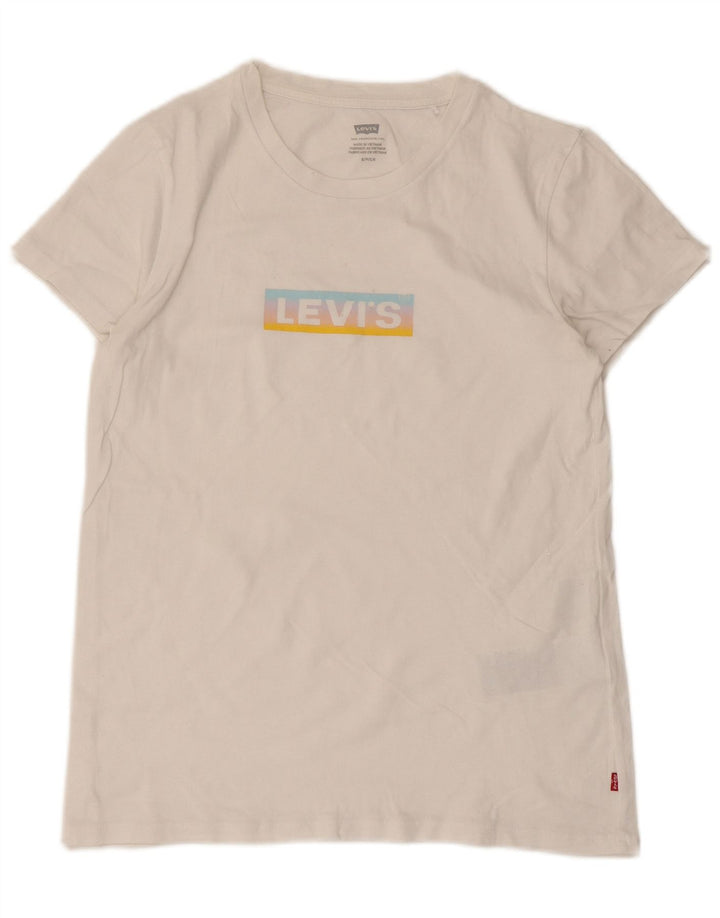 T-shirt grafica da donna Levi's Top UK 8 Small in cotone bianco