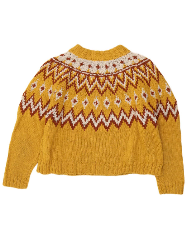 Maglione maglione girocollo corto da donna Topshop UK 14 Large Yellow Fair Isle
