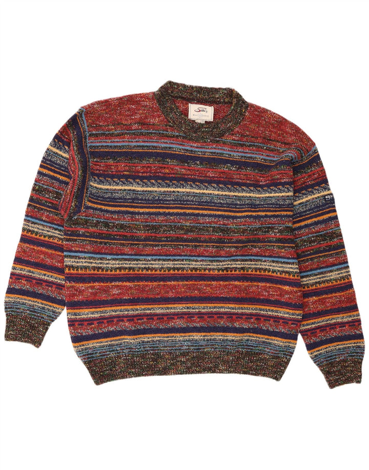 Maglione maglione girocollo da uomo Silvy IT 56 2XL Lana a righe multicolore