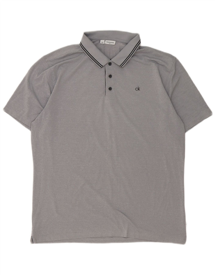 Polo da uomo Calvin Klein XL in poliestere a righe grigie