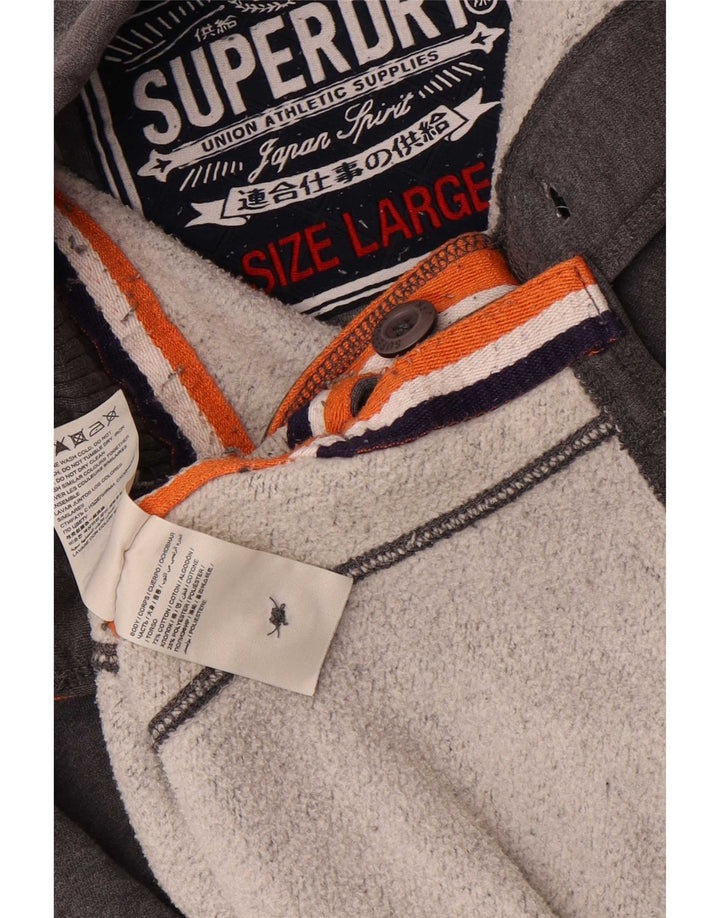Felpa da uomo con collo con bottoni grafici Superdry, maglione grande, cotone grigio