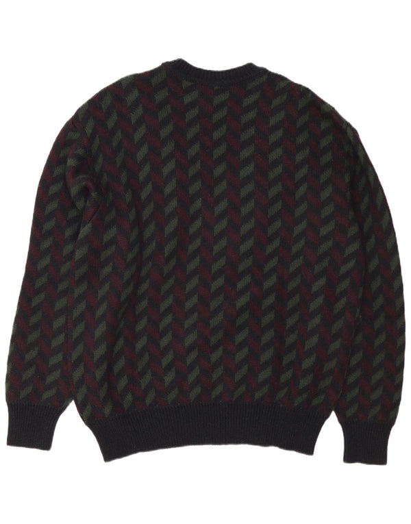 Maglione vintage da uomo girocollo IT 54 XL nero geometrico