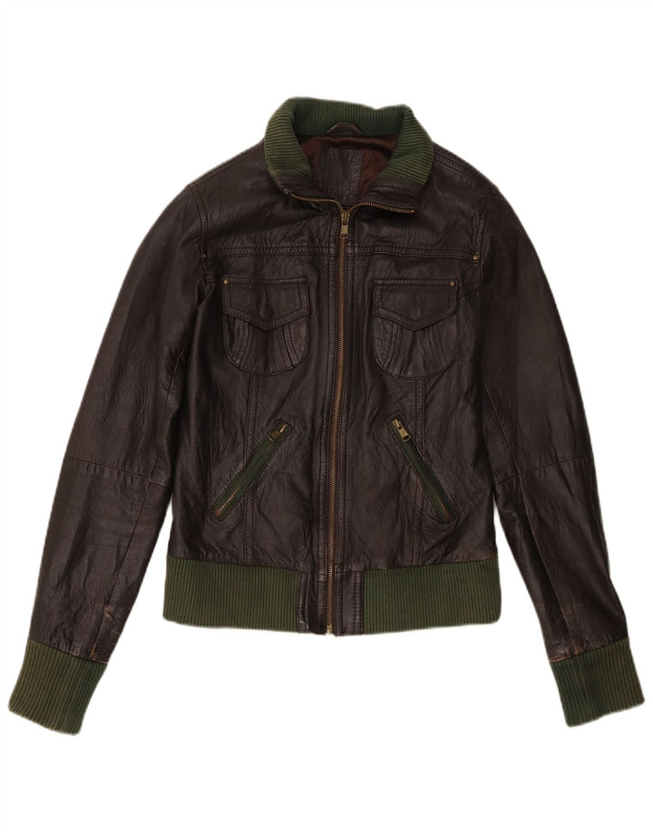 Giacca in pelle bomber da donna Bershka UK 12 Pelle marrone medio