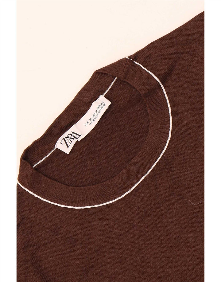 Maglione girocollo a maniche corte da donna Zara UK 12 Marrone medio