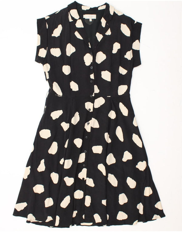 HOBBS Womens Abstract Pattern A-Line Dress UK 10 Small  Black Viscose