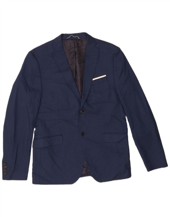 Giacca blazer da uomo a 2 bottoni Zara EU 52 grande poliestere blu navy