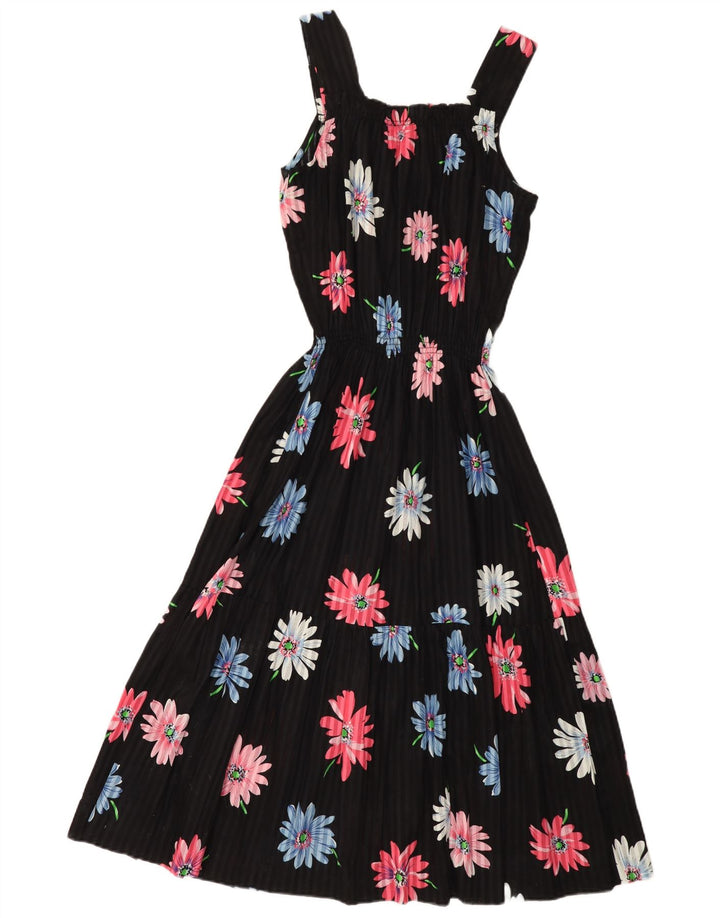 Prendisole vintage da donna UK 12 medio nero floreale