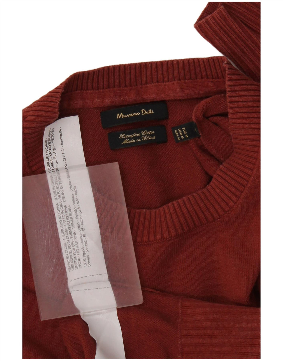 Maglione maglione girocollo da uomo Massimo Dutti in cotone bordeaux medio