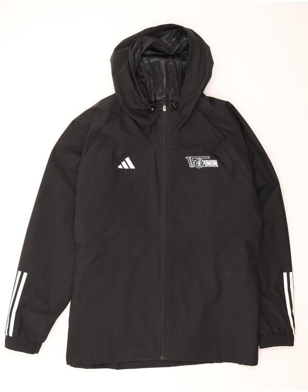 ADIDAS Giacca antipioggia con cappuccio grafica da uomo UK 46 3XL Poliestere nero