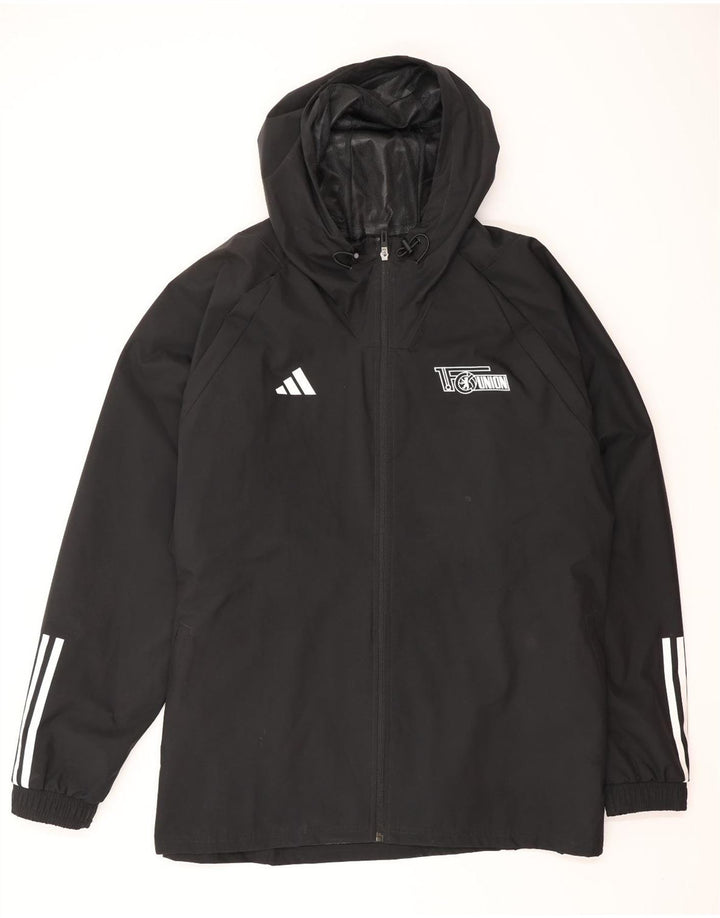 ADIDAS Giacca antipioggia con cappuccio grafica da uomo UK 46 3XL Poliestere nero
