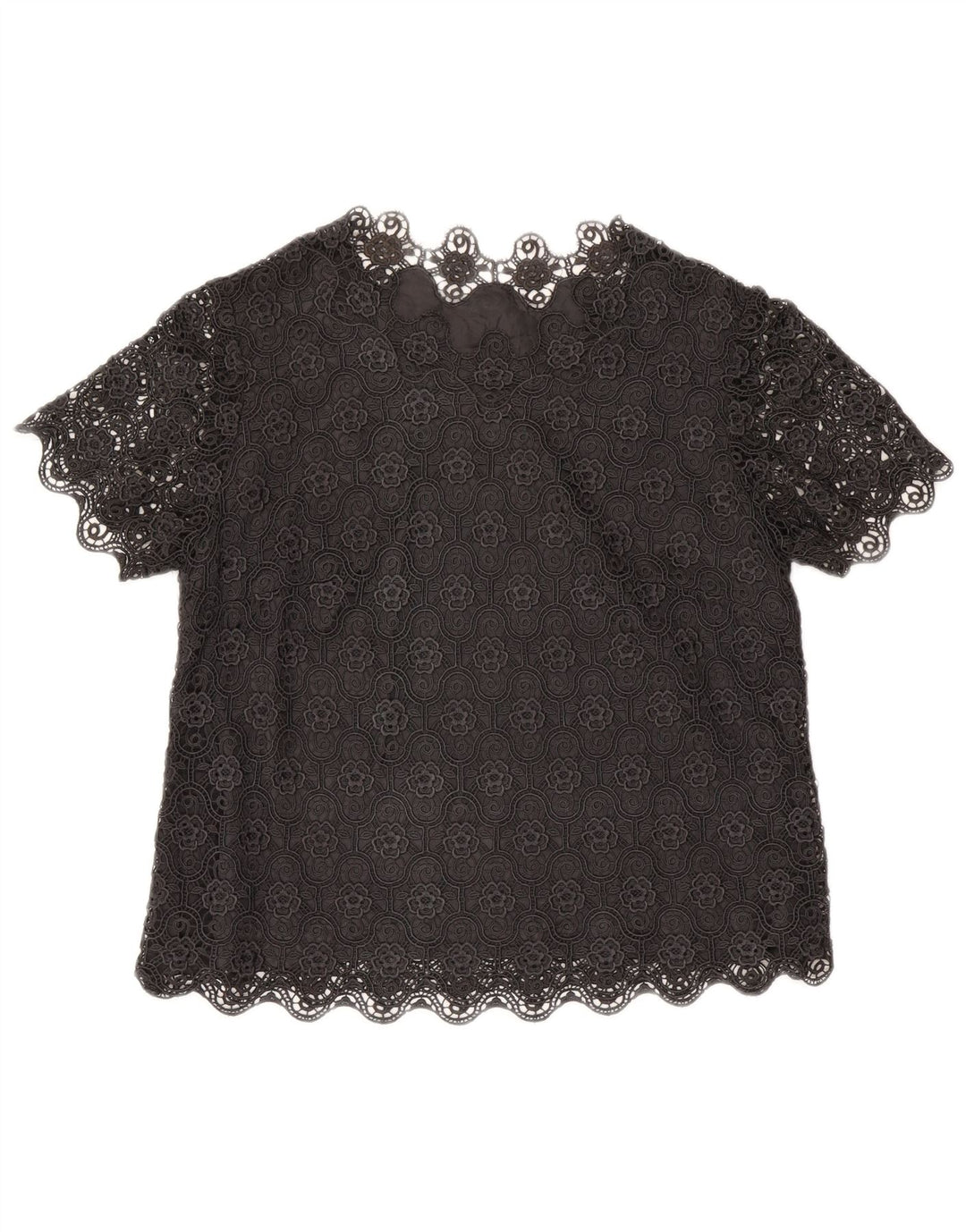 Camicetta vintage da donna Top UK 14 grande floreale nero