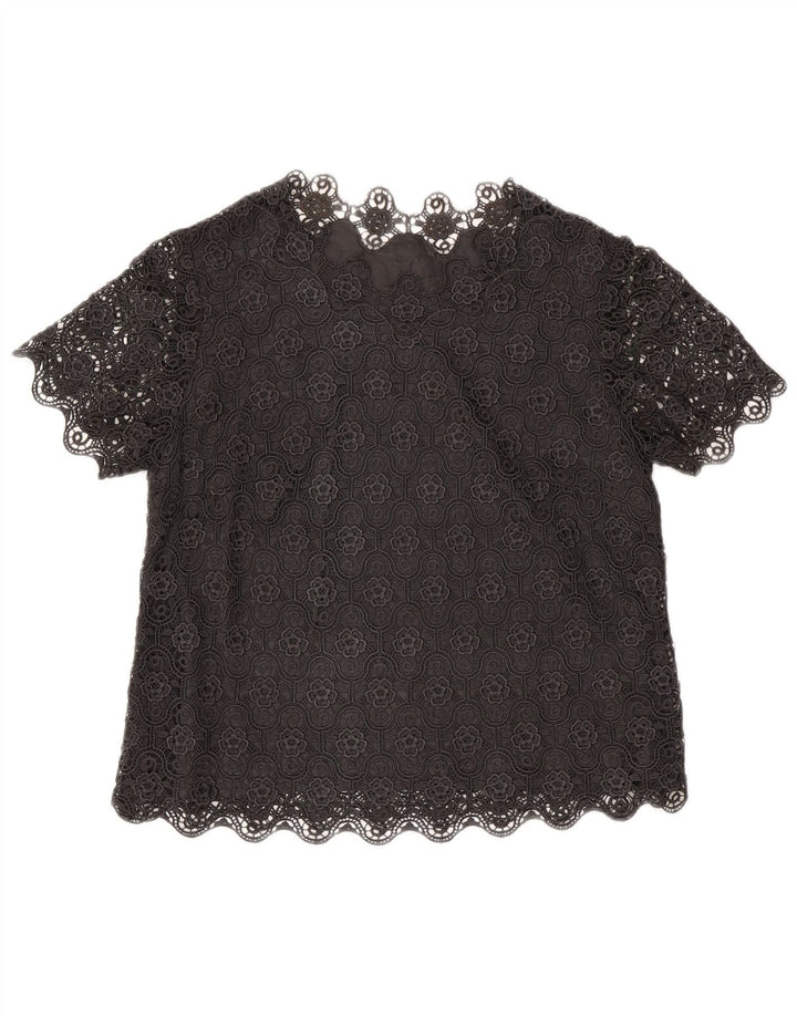 Camicetta vintage da donna Top UK 14 grande floreale nero