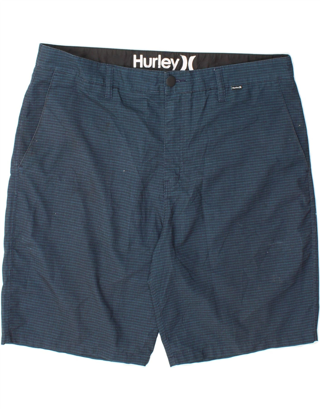 HURLEY Mens Chino Shorts W36 Large Navy Blue Striped Polyester Vintage Hurley and Second-Hand Hurley from Messina Hembry 