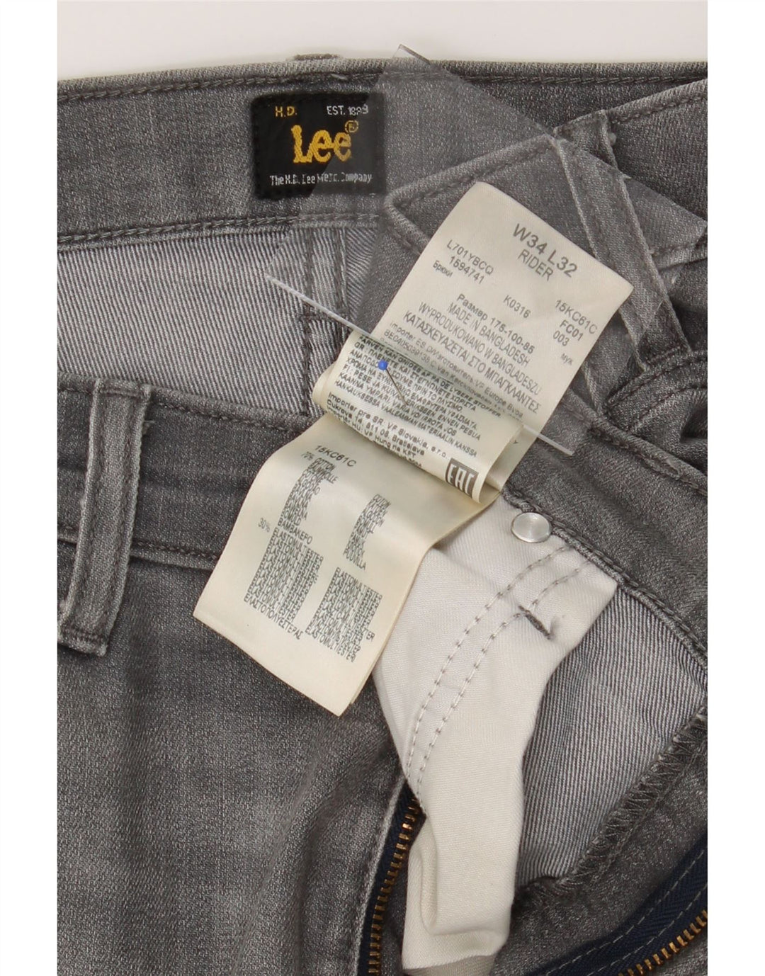 LEE Mens Rider Straight Jeans W34 L29 Grey Cotton Vintage Lee and Second-Hand Lee from Messina Hembry 