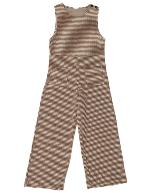 Zara Girls Sleeveless Jumpsuit 9-10 Years W26 L23 Brown Gingham Polyester