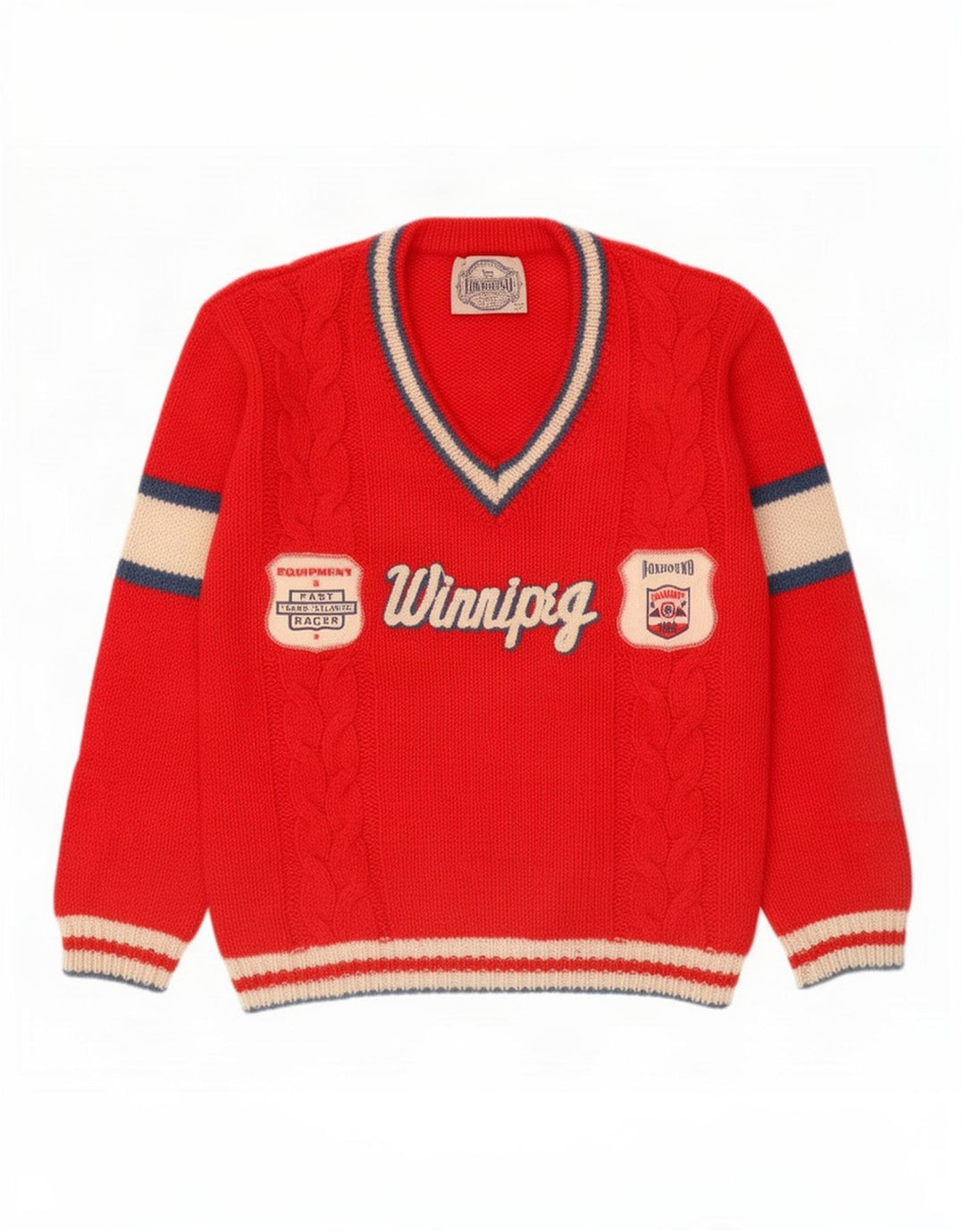 Maglione con scollo a V grafico da uomo Foxhound color block rosso medio