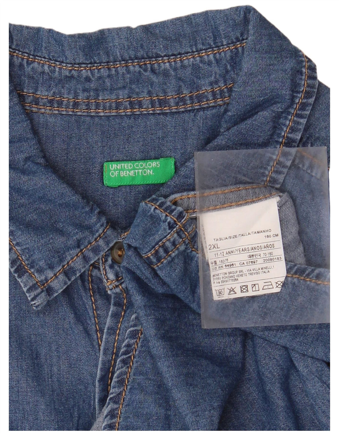 Camicia denim bambino BENETTON 11-12 anni 2XL Cotone Blu