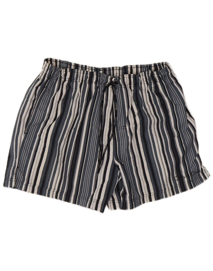 Pantaloncini da bagno da uomo Calvin Klein grandi in poliestere a righe blu