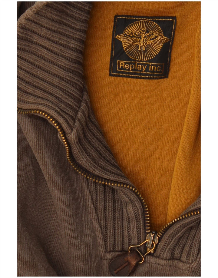 REPLAY Maglione da uomo con collo con zip grigio medio