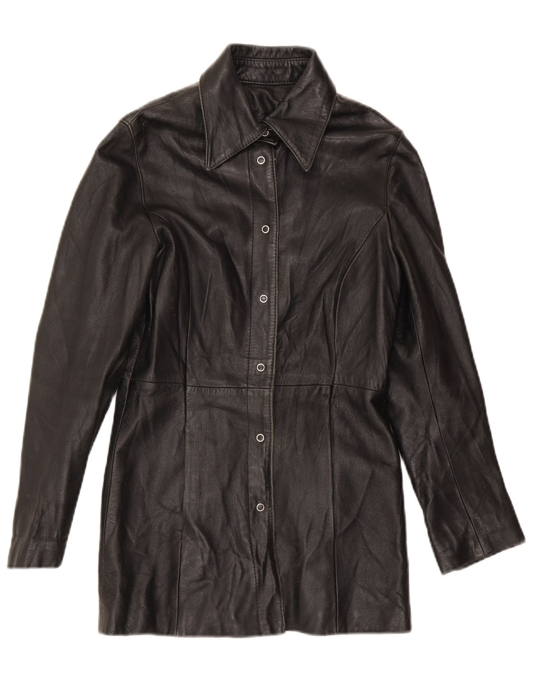 Giacca in pelle vintage da donna UK 10 piccola nera