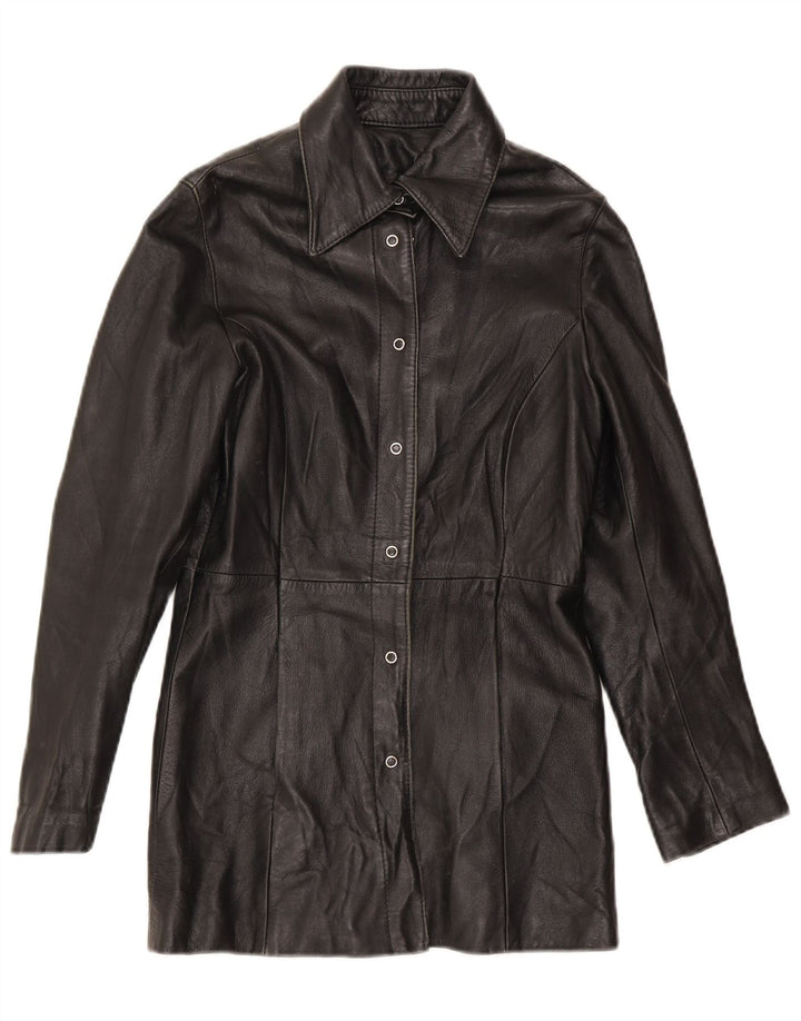 Giacca in pelle vintage da donna UK 10 piccola nera