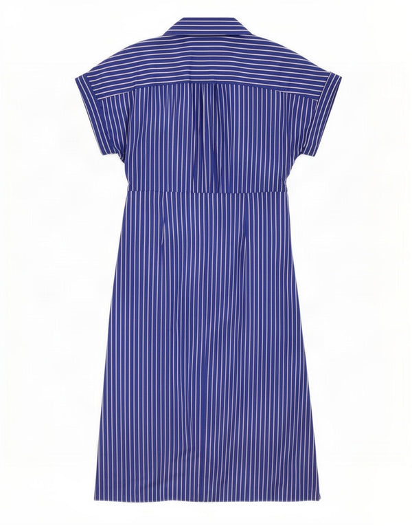 Abito chemisier a maniche corte da donna Zara UK 16 Cotone gessato blu grande