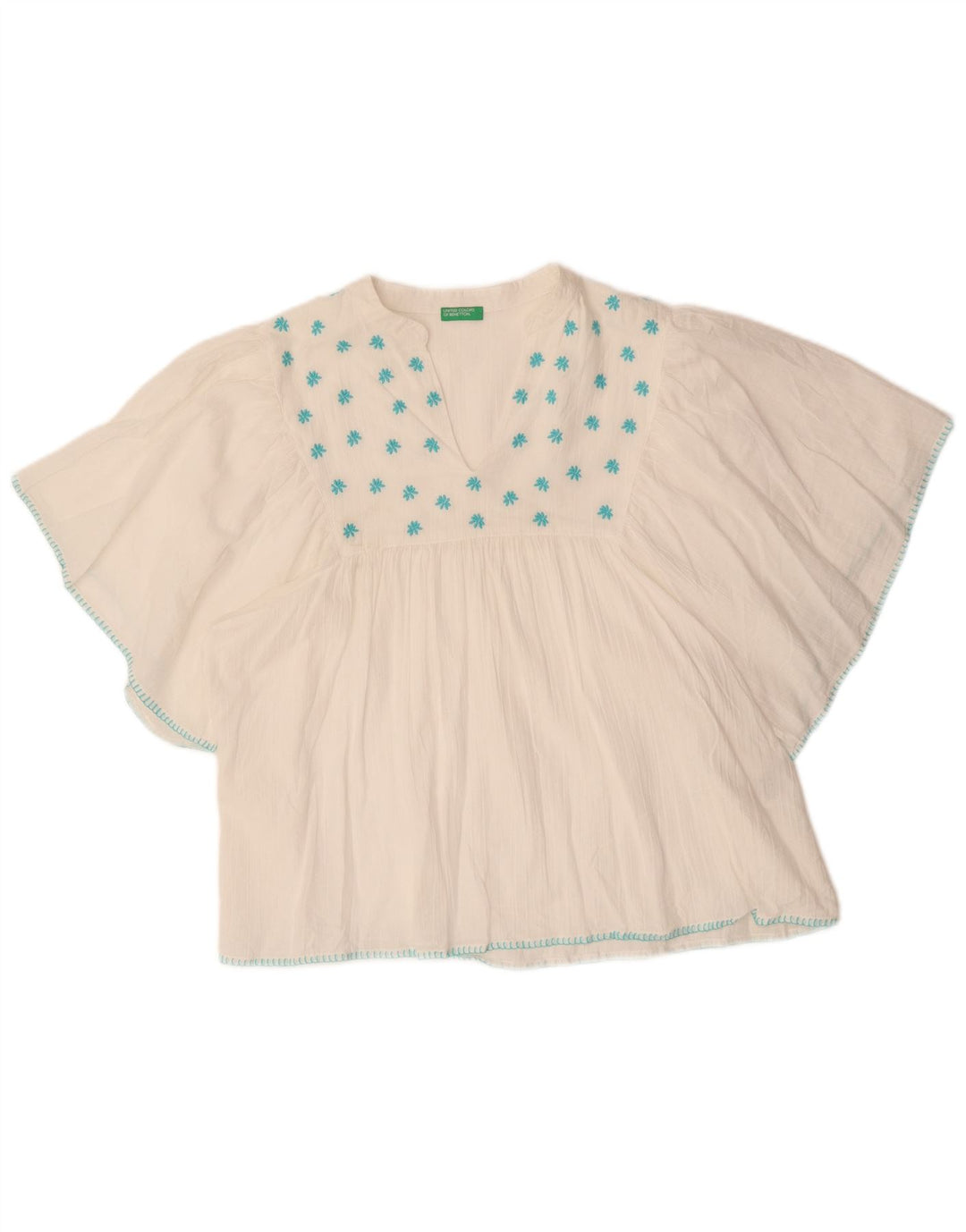 Camicetta a pipistrello da donna Benetton Top UK 14 Cotone floreale bianco medio