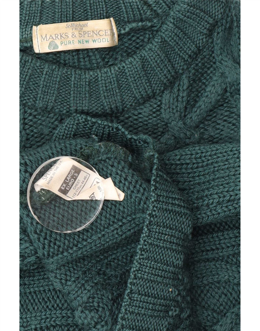 Maglione maglione girocollo da uomo Marks & Spencer XL verde lana vergine