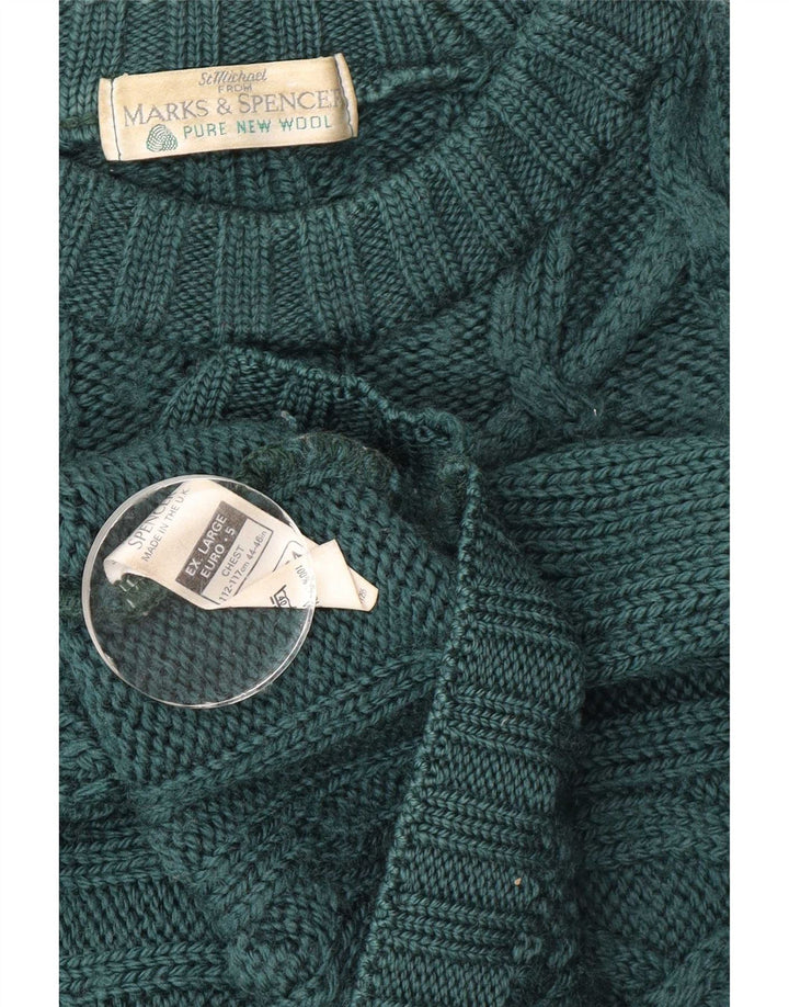 Maglione maglione girocollo da uomo Marks & Spencer XL verde lana vergine