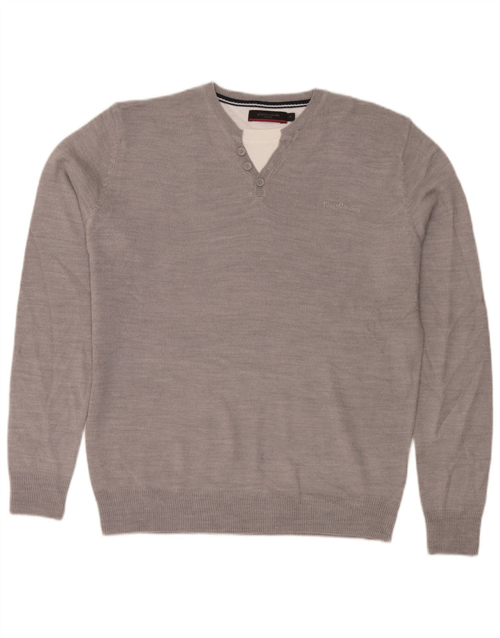 Maglione maglione girocollo da uomo Pierre Cardin grigio medio