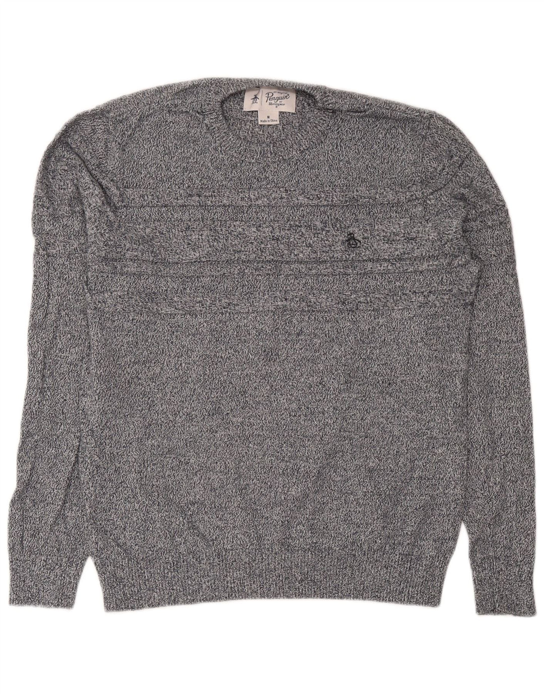 Maglione da uomo girocollo Penguin in cotone chiazzato grigio medio