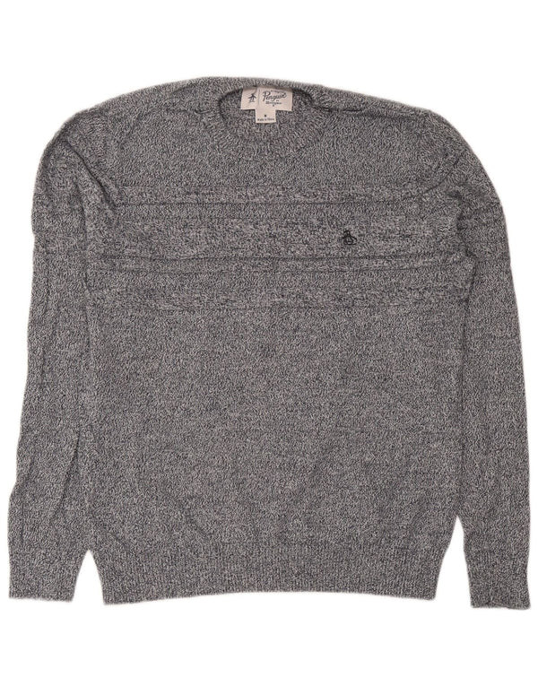 Maglione da uomo girocollo Penguin in cotone chiazzato grigio medio