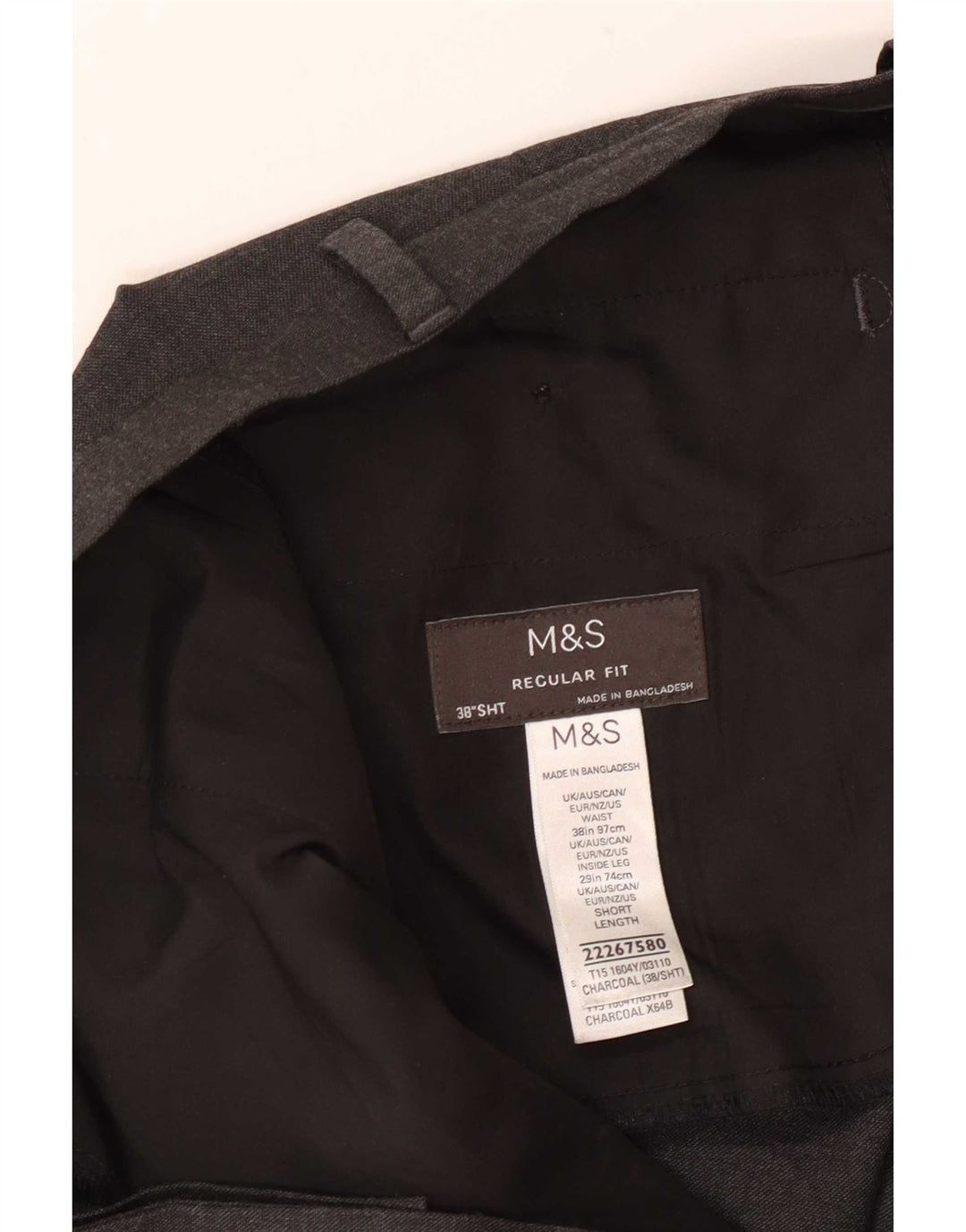 Pantaloni da abito vestibilità regolare Marks & Spencer da uomo W38 L29 poliestere grigio