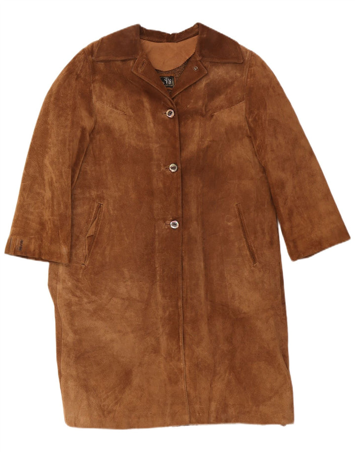 Soprabito vintage da donna in pelle scamosciata UK 14 marrone medio