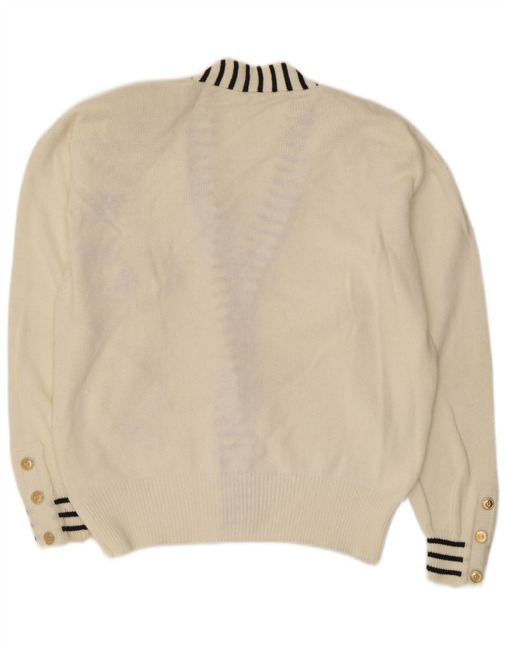 Maglione cardigan grafico da donna vintage EU 40/42 cotone bianco medio